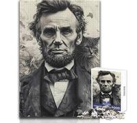 Puzzle da 1000 pezzi per adolescenti Abraham Lincoln con gatto Ritratto storico Rompicapo Giochi per famiglie Decorazione perfetta Giocattolo Decorazione da parete Dimensioni 38x52cm