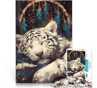 Puzzle da 1000 pezzi per adolescenti Acchiappasogni Tigre Bianca Addormentata Assemblaggio del modello Giocattoli per la decorazione della casa 52x38cm