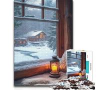 Puzzle da 1000 pezzi per adolescenti, accogliente baita con vista dalla finestra, vacanze da trascorrere in casa, regali di compleanno per ragazzi dai 14 anni in su, 38x26cm