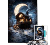 Puzzle da 1000 pezzi per adolescenti accogliente baita sotto la luna crescente puzzle per adulti giochi per famiglie migliora la memoria compleanni e occasioni speciali (50x75cm)