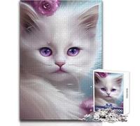 Puzzle da 1000 pezzi per adolescenti, adorabile gatto bianco, opera d'arte, rompicapo, giochi per famiglie, decorazione perfetta, giocattolo, decorazione da parete, dimensioni 50x75cm