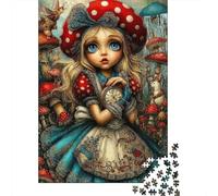 Puzzle da 1000 Pezzi per Adolescenti Adulti Alice nella Terra dei Funghi: Ragazza con Funghi Rossi Cartone Premium Ottima Idea Regalo 38x26cm/1000 pezzi