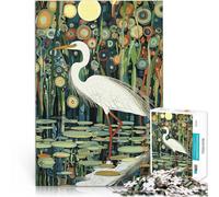 Puzzle da 1000 pezzi per adolescenti Airone bianco nella foresta stellata Rompicapo per con pezzi completamente interconnessi di forma casuale 52x38cm