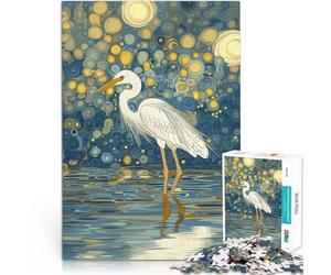 Puzzle da 1000 pezzi per adolescenti Airone bianco sotto la notte stellata Giocattoli da gioco Regalo di compleanno, regali, arte murale 75x50cm