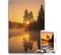Puzzle da 1000 pezzi per adolescenti Alba dorata Foresta nebbiosa Lago Rilassante Tempo libero Preciso Incastro Precisione Giocattolo Dimensioni 50x75cm