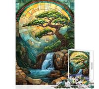 Puzzle da 1000 pezzi per adolescenti albero bonsai vetrata artistica giochi rilassanti decorazione per la casa giocattoli per la decorazione della casa interazione genitore-figlio (38x52cm)