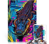 Puzzle da 1000 pezzi per adolescenti Alligatore in acqua al neon Riduzione dello stress interessante Decorazioni e regali unici per la casa 38x26cm