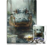 Puzzle da 1000 pezzi per adolescenti Alligatore nella palude con ninfea Rompicapo Giochi per famiglie Migliora la memoria Regalo di compleanno Dimensioni 38x52cm
