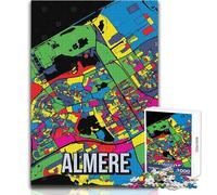 Puzzle da 1000 pezzi per adolescenti Almere Pop Art Mappa della città dei Paesi Bassi astratta Rompicapo Giochi per famiglie Taglio di precisione Idee regalo Dimensioni 38x52cm
