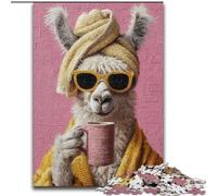 Puzzle da 1000 pezzi per adolescenti, Alpaca che beve caffè, giocattolo educativo intellettuale decompressivo, regalo di compleanno, regali, arte murale dimensioni 26x38cm