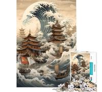 Puzzle da 1000 pezzi per adolescenti ambientazione cinese città di Kanagawa difficile e stimolante ma divertente e spiritoso Giocattolo decorativo da parete adatto a ragazzi dai 14 anni in su