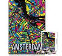 Puzzle da 1000 pezzi per adolescenti Amsterdam Pop Art Mappa della città Arte Gioco educativo per famiglie Analisi e logica Giocattolo educativo Dimensioni 38x52cm