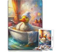 Puzzle da 1000 pezzi per adolescenti, anatra nella vasca da bagno con asciugamano e cappello, bellissimo gioco di design, migliora la memoria, regalo di compleanno, dimensioni 38x52cm