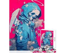 Puzzle da 1000 pezzi per adolescenti Angelo della morte con fiori Decorazione per la casa Giocattoli Regalo per compleanni Giochi educativi Ogni pezzo è unico - Dimensioni 38x52cm