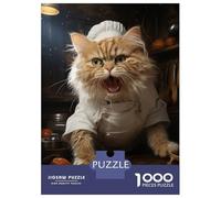 Puzzle Da 1000 Pezzi Per Adolescenti Angry Chef Cat Cooking Puzzle Per Adulti Gioco Pratico Decorazione Murale Regali Per Amici E Familiari 38x26cm/1000pcs