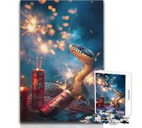Puzzle da 1000 pezzi per adolescenti, Anno del serpente - Celebrazione dei fuochi d'artificio lunari, Bellissimo gioco di design, Difficile, Opera d'arte, Regalo, Dimensioni 38x26cm