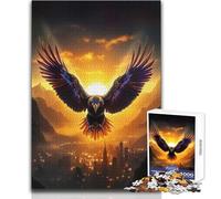 Puzzle da 1000 pezzi per adolescenti, aquila maestosa sulla città al tramonto, giocattoli, giochi educativi ma anche divertenti e umoristici, opera d'arte regalo, dimensioni 50x75cm
