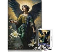 Puzzle da 1000 pezzi per adolescenti Arcangelo Gabriele con gigli in un ambiente da sogno, rilassante e dolce svago, taglio fine e liscio, giocattolo artigianale, dimensioni 50x75cm