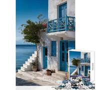 Puzzle da 1000 pezzi per adolescenti Architettura delle isole greche︰ Decorazione per la casa bianca e blu Giocattoli Regalo divertente Gioco pratico Ogni pezzo è unico - Dimensioni 50x75cm