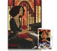 Puzzle da 1000 pezzi per adolescenti Art Deco Piano Woman Passatempo pacifico e appagante Giocattolo con incastro perfetto e taglio di precisione Dimensioni 38x52cm