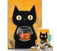Puzzle da 1000 pezzi per adolescenti, arte astratta, gatto nero, 1000 pezzi per adulti, antistress, sfida difficile, migliora l'amore tra coppie, 26x38cm