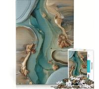 Puzzle da 1000 pezzi per adolescenti, arte astratta turchese e oro, gioco rilassante, stimolante da completare, per rafforzare l'amore tra le coppie 38x52cm