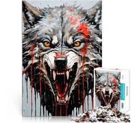 Puzzle da 1000 pezzi per adolescenti arte del lupo che cola vernice Giocattoli da gioco con pezzi completamente interconnessi di forma casuale 52x38cm