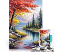 Puzzle da 1000 pezzi per adolescenti Arte del paesaggio fluviale autunnale Gioco a quiz Ogni pezzo è unico - Gioco divertente e stimolante per tutta la famiglia 26x38cm