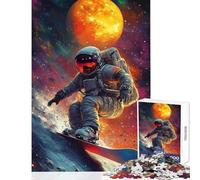 Puzzle da 1000 pezzi per adolescenti astronauta che fa snowboard nello spazio giocattolo decorazione da parete regali di Babbo Natale segreto gioco impossibile decompressione intellettuale 50x75cm