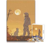 Puzzle da 1000 pezzi per adolescenti, Astronauta che guarda il suo gatto, accogliente, rilassante, giocattolo da gioco avanzato con taglio di precisione, dimensioni 50x75cm