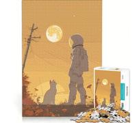 Puzzle da 1000 pezzi per adolescenti: astronauta che guarda il suo gatto, decorazione da parete, divertimento in famiglia, per rafforzare l'amore tra le coppie 38x52cm