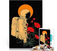 Puzzle da 1000 pezzi per adolescenti Astronauta e fiori Antistress Vacanza in patria Uccidere il tempo con poster abbinato e foglio di quiz 38x26cm