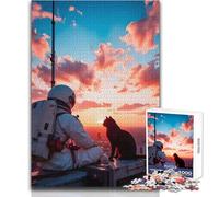 Puzzle da 1000 pezzi per adolescenti, astronauta e gatto che guardano il tramonto, paesaggio urbano, giocattoli, giochi educativi, sfida difficile, regalo per compleanni, dimensioni 38x26cm