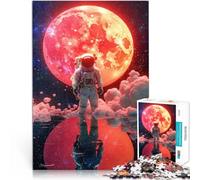 Puzzle da 1000 pezzi per adolescenti Astronauta e luna rossa Vacanza a casa: uccidere il tempo Adatto per la decorazione del desktop 38x26cm