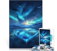 Puzzle da 1000 pezzi per adolescenti Aurora boreale a forma di cuore congelato sfida educativa è ideale come regalo per tutta la famiglia 52x38cm
