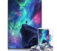 Puzzle da 1000 pezzi per adolescenti Aurora boreale su una scogliera, gioco stimolante ideale come regalo per tutta la famiglia (dimensioni 75x50cm)