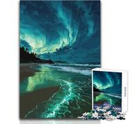 Puzzle da 1000 pezzi per adolescenti Aurora boreale su una spiaggia tranquilla, rilassante e piacevole attività ricreativa, taglio fine e liscio, giocattolo artigianale, dimensioni 38x26cm