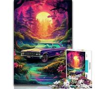 Puzzle da 1000 pezzi per adolescenti, auto al neon nella natura, puzzle da 1000 pezzi, giocattoli per l'intrattenimento della famiglia con poster abbinato e foglio di quiz (dimensioni 75x50cm)