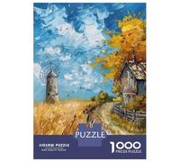 Puzzle Da 1000 Pezzi Per Adolescenti Autumn Landscape with Windmill And Barn Puzzle Per Adulti Giochi Rilassanti Ma Divertenti E Umoristici Sfida Da Completare 70x50cm/1000pcs