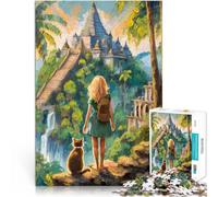 Puzzle da 1000 pezzi per adolescenti Avventura al tempio con il gatto Assemblaggio del modello Regalo di compleanno, regali, arte murale 38x26cm