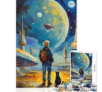 Puzzle da 1000 pezzi per adolescenti Avventura spaziale con un gatto Decorazione per la casa Giocattoli Ottimo regalo per giochi Gioco pratico Interessante riduzione dello stress Dimensioni 38x52cm