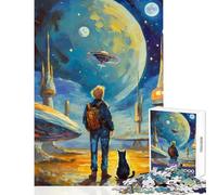 Puzzle da 1000 pezzi per adolescenti Avventura spaziale con un gatto Giocattolo educativo Ottimi regali e giocattoli Giochi divertenti Allena il tuo cervello e le tue mani Dimensioni 50x75cm