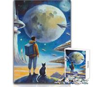 Puzzle da 1000 pezzi per adolescenti, avventura spaziale con un gatto, ideale per momenti di relax, giocattolo da gioco con fustellatura di precisione, dimensioni 38x26cm