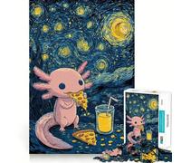 Puzzle da 1000 pezzi per adolescenti: Axolotl che mangia la pizza sotto una notte stellata,decorazione con intagli precisi,gioco cognitivo,giocattolo per il tempo libero,regalo di Natale rilassante