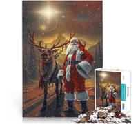 Puzzle da 1000 pezzi per adolescenti Babbo Natale e renne nella terra innevata Antistress Sfida difficile Migliorare la memoria 52x38cm