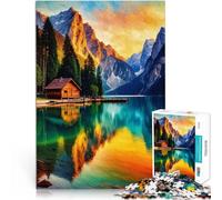 Puzzle da 1000 pezzi per adolescenti Baita sul lago di montagna nel Lago di Braies Assemblaggio del modello per la decorazione della casa 75x50cm