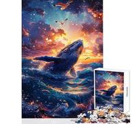 Puzzle da 1000 pezzi per adolescenti balena che salta fuori dall'acqua al tramonto con gabbiani decorazione per la casa giocattoli regali per donne e uomini gioco educativo per migliorare l'amore