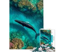 Puzzle da 1000 pezzi per adolescenti balena megattera in volo sopra la barriera corallina puzzle per adulti antistress per divertimento in famiglia aiuta ad allenare il cervello (dimensioni 38x26cm)