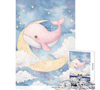 Puzzle da 1000 pezzi per adolescenti Balena rosa sulla luna Acquerello Arte Giocattolo educativo Regalo per compleanni Giochi rilassanti Adatto per la decorazione del desktop Dimensioni 38x26cm