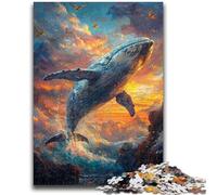 Puzzle da 1000 pezzi per adolescenti, balene al tramonto, giocattoli educativi, decorazioni per la casa uniche e regali per bambini dai 14 anni in su, 26x38cm
